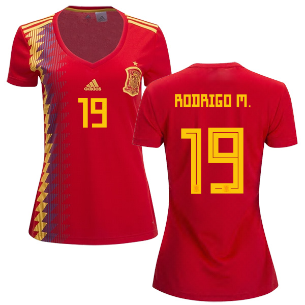 Women's Spain #19 Rodrigo M. Red Home Soccer Country Jersey Women's Spain #19 Rodrigo M. Red Home Soccer Country Jersey