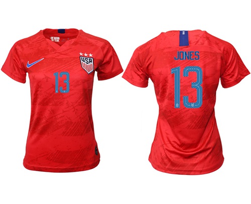 Women's USA #13 Jones Away Soccer Country Jersey Women's USA #13 Jones Away Soccer Country Jersey