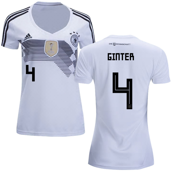 Women's Germany #4 Ginter White Home Soccer Country Jersey Women's Germany #4 Ginter White Home Soccer Country Jersey