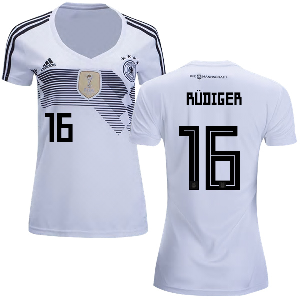 Women's Germany #16 Rudiger White Home Soccer Country Jersey Women's Germany #16 Rudiger White Home Soccer Country Jersey