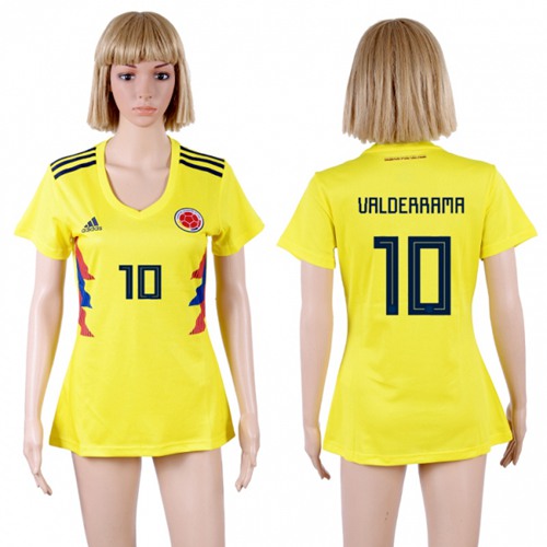 Women's Colombia #10 Valderrama Home Soccer Country Jersey Women's Colombia #10 Valderrama Home Soccer Country Jersey