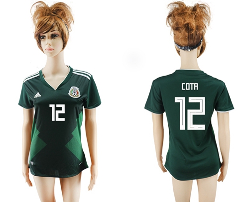 Women's Mexico #12 Cota Home Soccer Country Jersey Women's Mexico #12 Cota Home Soccer Country Jersey