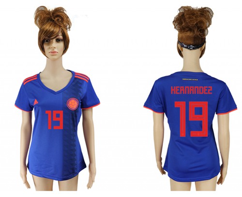 Women's Colombia #19 Hernandez Away Soccer Country Jersey Women's Colombia #19 Hernandez Away Soccer Country Jersey