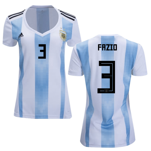 Women's Argentina #3 Fazio Home Soccer Country Jersey Women's Argentina #3 Fazio Home Soccer Country Jersey