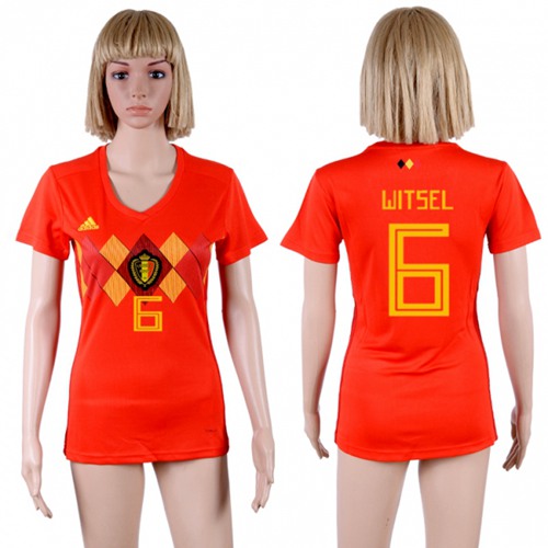 Women's Belgium #6 Witsel Red Home Soccer Country Jersey Women's Belgium #6 Witsel Red Home Soccer Country Jersey