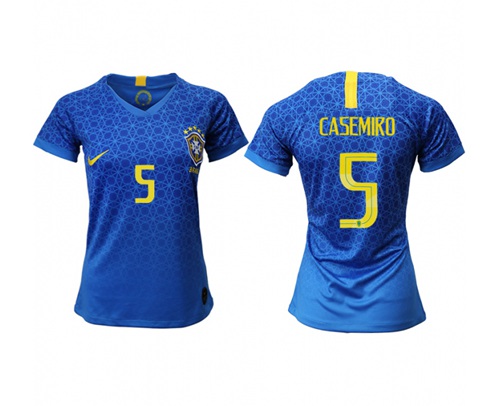 Women's Brazil #5 Casemiro Away Soccer Country Jersey Women's Brazil #5 Casemiro Away Soccer Country Jersey