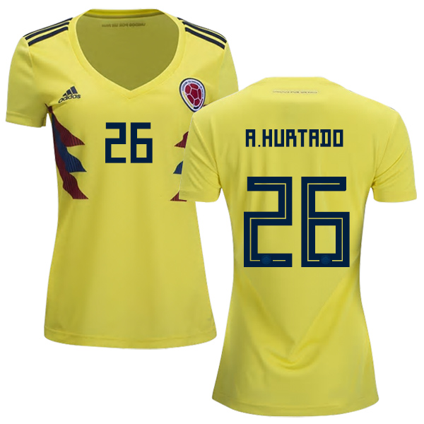 Women's Colombia #26 A.Hurtado Home Soccer Country Jersey Women's Colombia #26 A.Hurtado Home Soccer Country Jersey