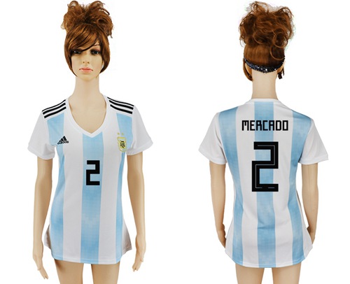 Women's Argentina #2 Mercado Home Soccer Country Jersey Women's Argentina #2 Mercado Home Soccer Country Jersey