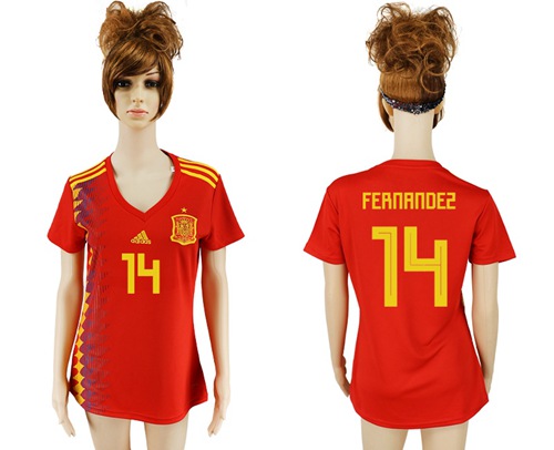 Women's Spain #14 Fernandez Red Home Soccer Country Jersey Women's Spain #14 Fernandez Red Home Soccer Country Jersey