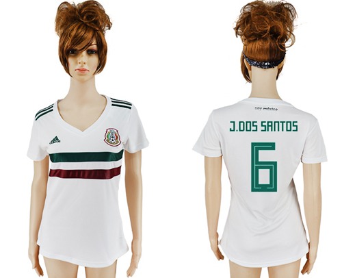 Women's Mexico #6 J.Dos Santos Away Soccer Country Jersey Women's Mexico #6 J.Dos Santos Away Soccer Country Jersey