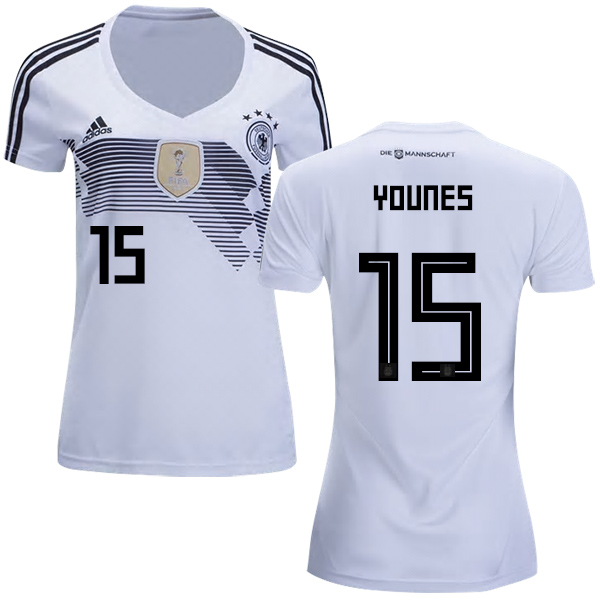 Women's Germany #15 Younes White Home Soccer Country Jersey Women's Germany #15 Younes White Home Soccer Country Jersey