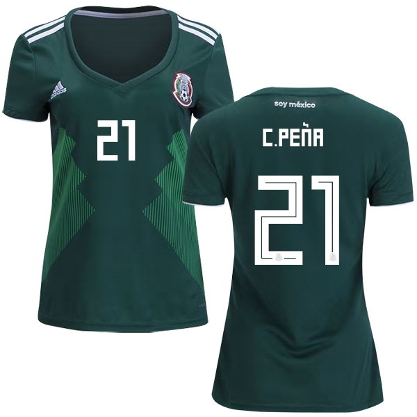 Women's Mexico #21 C.Pena Home Soccer Country Jersey Women's Mexico #21 C.Pena Home Soccer Country Jersey