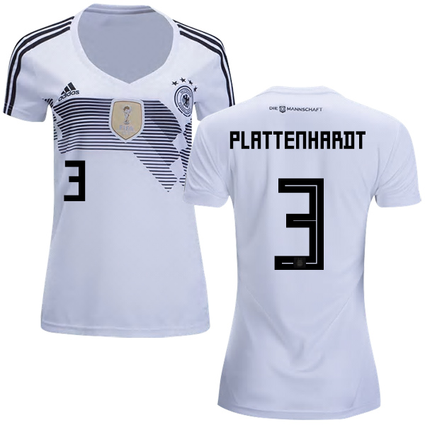 Women's Germany #3 Plattenhardt White Home Soccer Country Jersey Women's Germany #3 Plattenhardt White Home Soccer Country Jersey