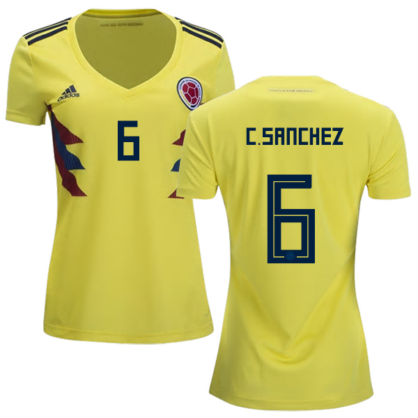 Women's Colombia #6 C.Sanchez Home Soccer Country Jersey Women's Colombia #6 C.Sanchez Home Soccer Country Jersey