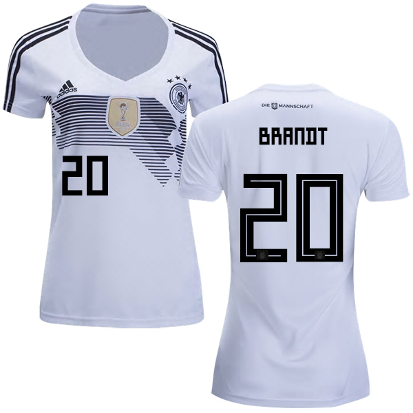 Women's Germany #20 Brandt White Home Soccer Country Jersey Women's Germany #20 Brandt White Home Soccer Country Jersey