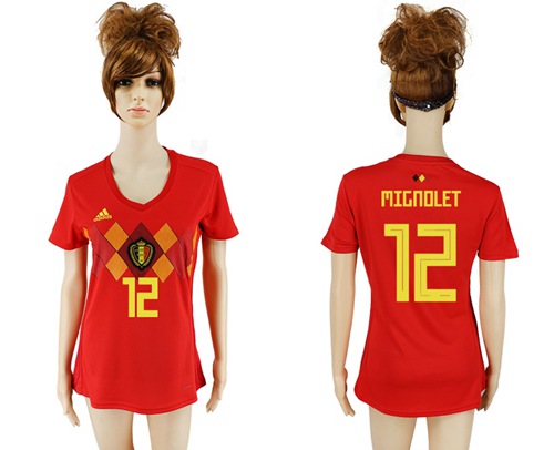 Women's Belgium #12 Mignolet Red Home Soccer Country Jersey Women's Belgium #12 Mignolet Red Home Soccer Country Jersey