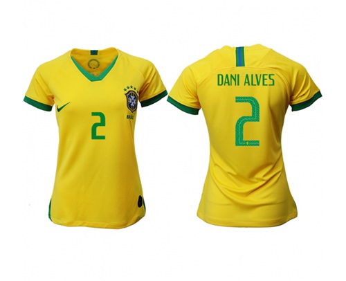 Women's Brazil #2 Dani Alves Home Soccer Country Jersey Women's Brazil #2 Dani Alves Home Soccer Country Jersey