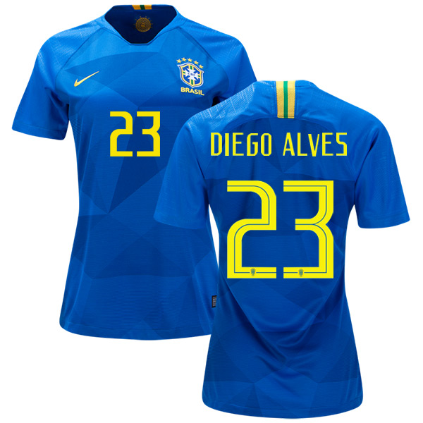 Women's Brazil #23 Diego Alves Away Soccer Country Jersey Women's Brazil #23 Diego Alves Away Soccer Country Jersey