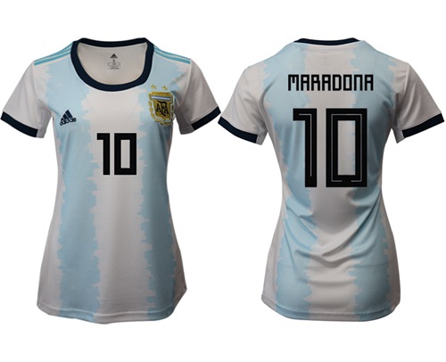 Women's Argentina #10 Maradona Home Soccer Country Jersey Women's Argentina #10 Maradona Home Soccer Country Jersey
