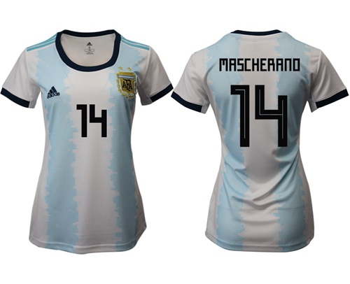 Women's Argentina #14 Mascherano Home Soccer Country Jersey Women's Argentina #14 Mascherano Home Soccer Country Jersey