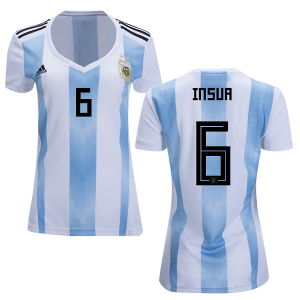 Women's Argentina #6 Insua Home Soccer Country Jersey Women's Argentina #6 Insua Home Soccer Country Jersey