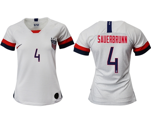 Women's USA #4 Sauerbrunn Home Soccer Country Jersey Women's USA #4 Sauerbrunn Home Soccer Country Jersey