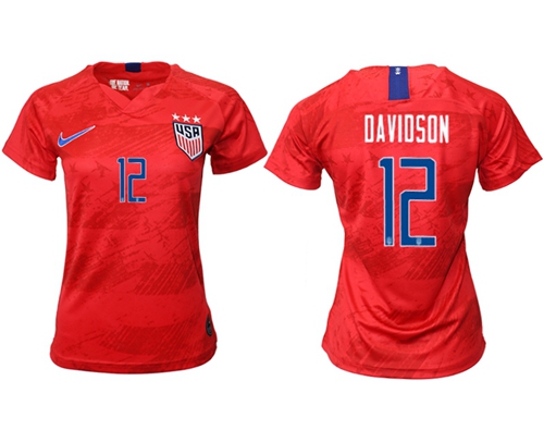 Women's USA #12 Davidson Away Soccer Country Jersey