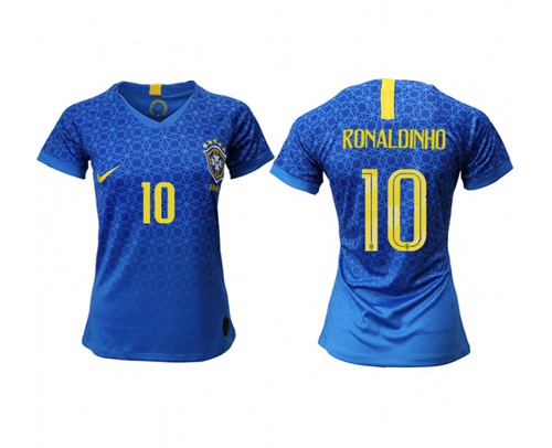 Women's Brazil #10 Ronaldinho Away Soccer Country Jersey Women's Brazil #10 Ronaldinho Away Soccer Country Jersey