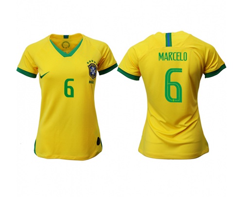 Women's Brazil #6 Marcelo Home Soccer Country Jersey Women's Brazil #6 Marcelo Home Soccer Country Jersey