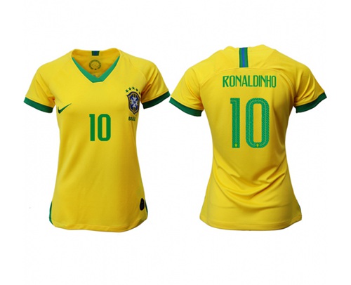 Women's Brazil #10 Ronaldinho Home Soccer Country Jersey Women's Brazil #10 Ronaldinho Home Soccer Country Jersey