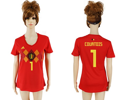 Women's Belgium #1 Courtois Red Home Soccer Country Jersey Women's Belgium #1 Courtois Red Home Soccer Country Jersey