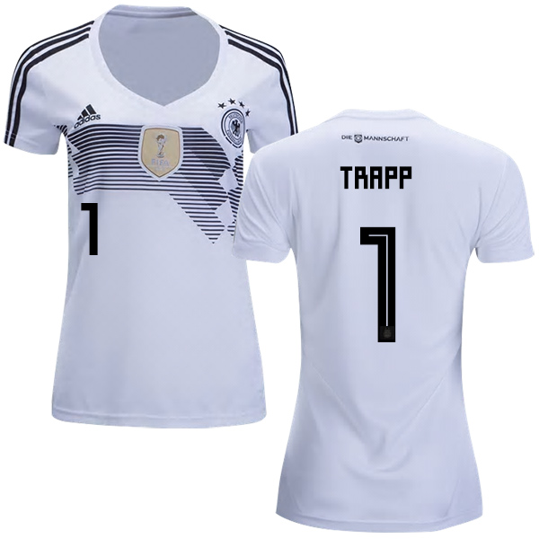 Women's Germany #1 Trapp White Home Soccer Country Jersey Women's Germany #1 Trapp White Home Soccer Country Jersey