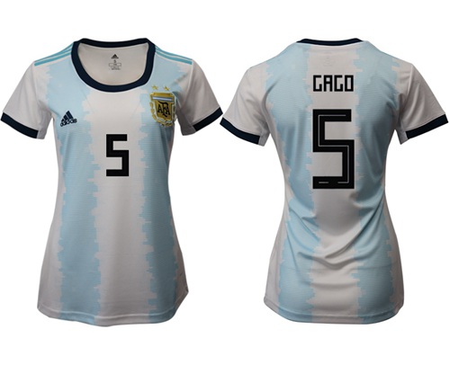 Women's Argentina #5 Gago Home Soccer Country Jersey Women's Argentina #5 Gago Home Soccer Country Jersey