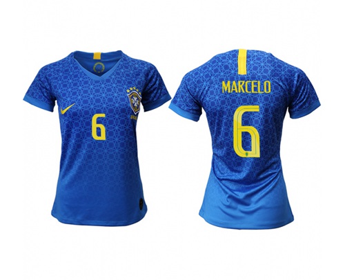 Women's Brazil #6 Marcelo Away Soccer Country Jersey Women's Brazil #6 Marcelo Away Soccer Country Jersey
