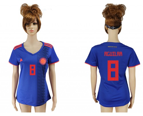 Women's Colombia #8 Aguilar Away Soccer Country Jersey Women's Colombia #8 Aguilar Away Soccer Country Jersey