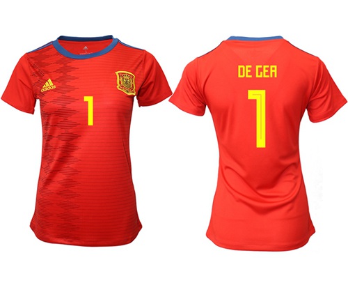 Women's Spain #1 De Gea Red Home Soccer Country Jersey Women's Spain #1 De Gea Red Home Soccer Country Jersey