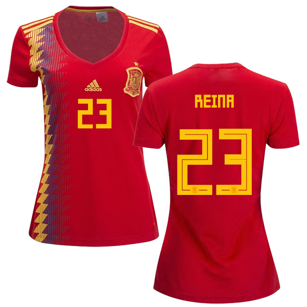 Women's Spain #23 Reina Red Home Soccer Country Jersey Women's Spain #23 Reina Red Home Soccer Country Jersey
