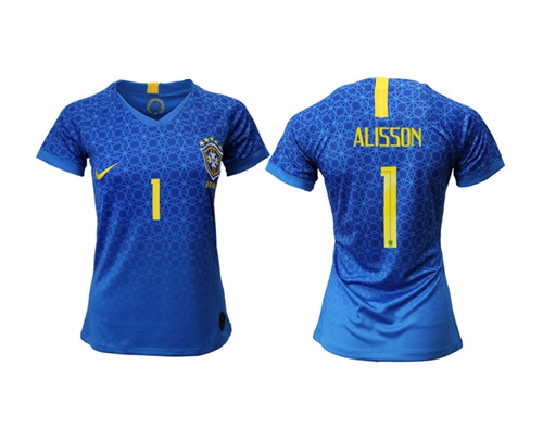 Women's Brazil #1 Alisson Away Soccer Country Jersey Women's Brazil #1 Alisson Away Soccer Country Jersey