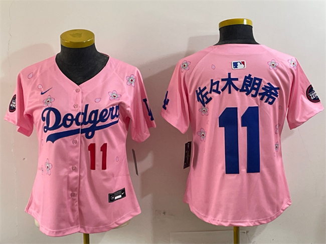 Women's Los Angeles Dodgers #11 佐々木朗希 Pink 2025 Tokyo Series Limited Stitched Baseball Jersey(Run Small) Women's Los Angeles Dodgers #11 佐々木朗希 Pink 2025 Tokyo Series Limited Stitched Baseball Jersey(Run Small)