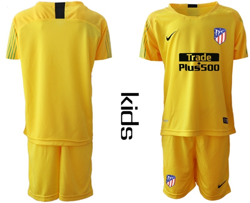 Atletico Madrid Blank Yellow Goalkeeper Kid Soccer Club Jersey