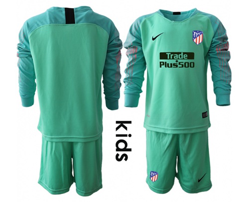 Atletico Madrid Blank Green Goalkeeper Long Sleeves Kid Soccer Club Jersey