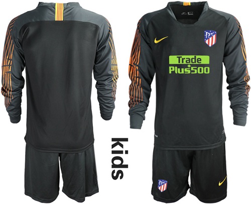 Atletico Madrid Blank Black Goalkeeper Long Sleeves Kid Soccer Club Jersey Atletico Madrid Blank Black Goalkeeper Long Sleeves Kid Soccer Club Jersey