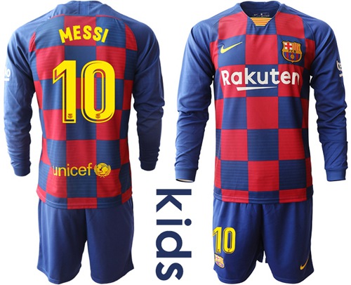 Barcelona #10 Messi Home Long Sleeves Kid Soccer Club Jersey Barcelona #10 Messi Home Long Sleeves Kid Soccer Club Jersey