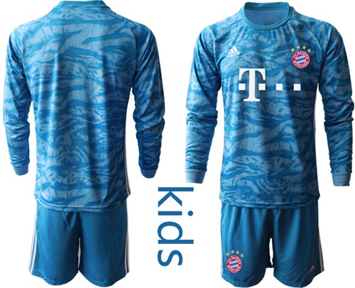 Bayern Munchen Blank Light Blue Goalkeeper Long Sleeves Kid Soccer Club Jersey Bayern Munchen Blank Light Blue Goalkeeper Long Sleeves Kid Soccer Club Jersey