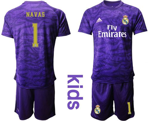 Real Madrid #1 Navas Purple Goalkeeper Kid Soccer Club Jersey Real Madrid #1 Navas Purple Goalkeeper Kid Soccer Club Jersey