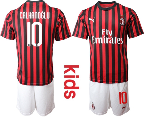 AC Milan #10 Calhanoglu Home Kid Soccer Club Jersey AC Milan #10 Calhanoglu Home Kid Soccer Club Jersey