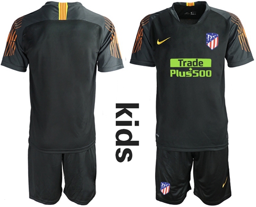 Atletico Madrid Blank Black Goalkeeper Kid Soccer Club Jersey