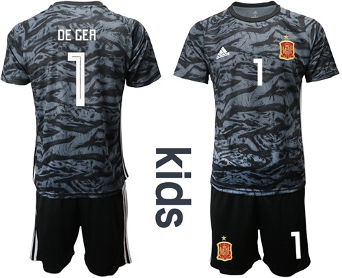 Spain #1 De Gea Black Goalkeeper Kid Soccer Country Jersey Spain #1 De Gea Black Goalkeeper Kid Soccer Country Jersey