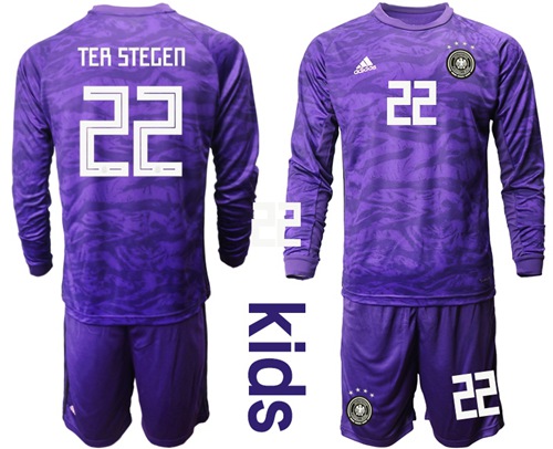 Germany #22 Ter Stegen Purple Goalkeeper Long Sleeves Kid Soccer Country Jersey Germany #22 Ter Stegen Purple Goalkeeper Long Sleeves Kid Soccer Country Jersey