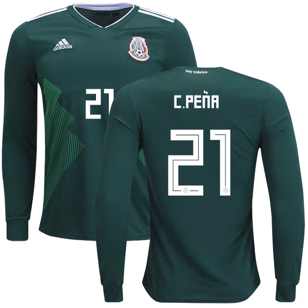 Mexico #21 C.Pena Home Long Sleeves Kid Soccer Country Jersey Mexico #21 C.Pena Home Long Sleeves Kid Soccer Country Jersey